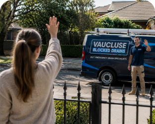 Customer waving goodbye to a Vaucluse Blocked Drains plumber